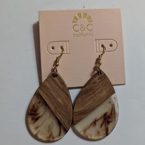 Acrylic Drop Earrings Brown, Tan, Cream, Clear and Gold